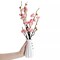 Artificial Fake Flower Cherry Blossom with Ceramic Vase for Home Decoration 5.8"